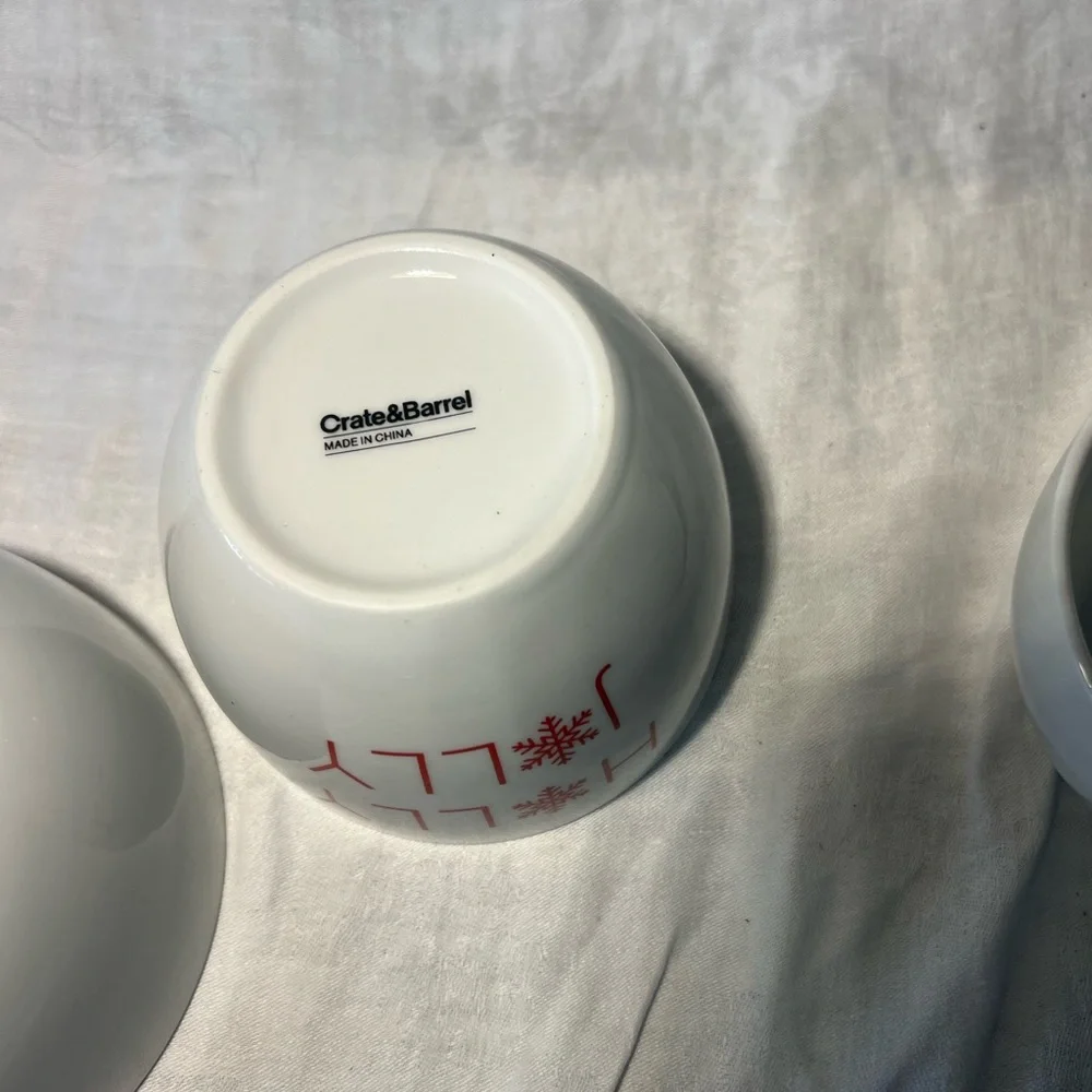 Crate&Barrel White and Red Holiday Bowls
